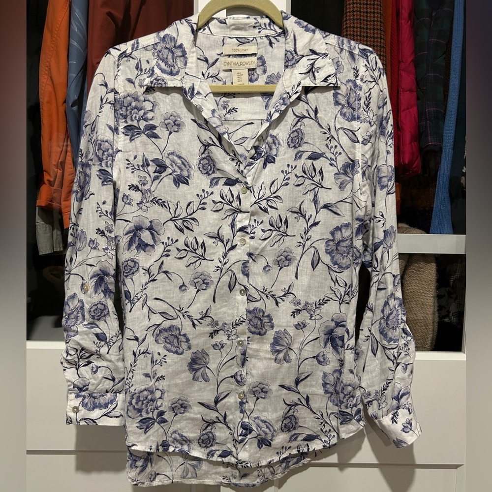 Cynthia Rowley Blue Floral Linen Shirt